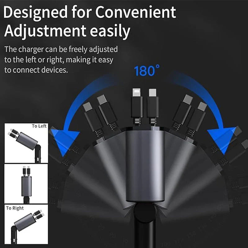 4 in 1 Retractable cables Fast Charging Car Phone Charger