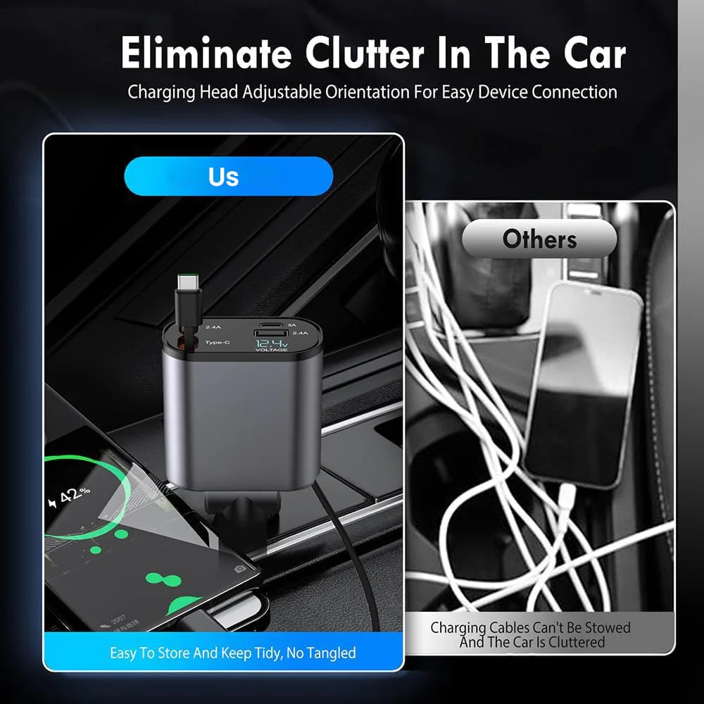 4 in 1 Retractable cables Fast Charging Car Phone Charger