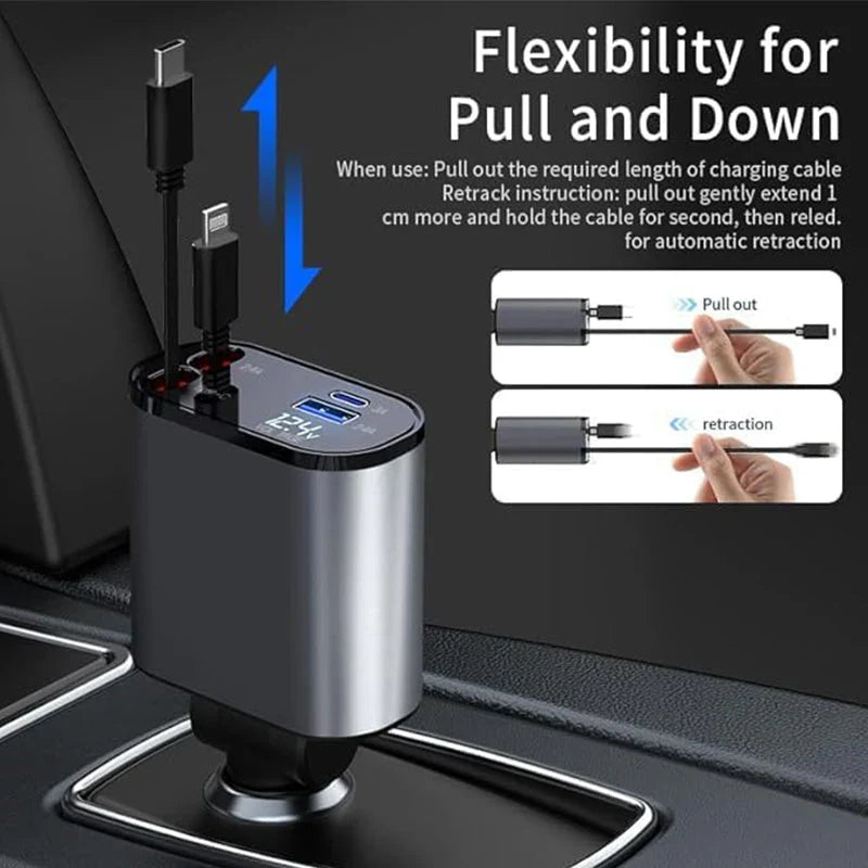 4 in 1 Retractable cables Fast Charging Car Phone Charger