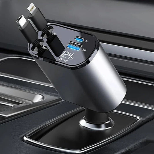 4 in 1 Retractable cables Fast Charging Car Phone Charger