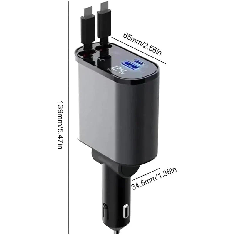 4 in 1 Retractable cables Fast Charging Car Phone Charger